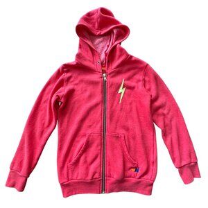AVIATOR NATION Kids Jacket Size 8 Red Lightning Bolt Hoodie Front Pockets